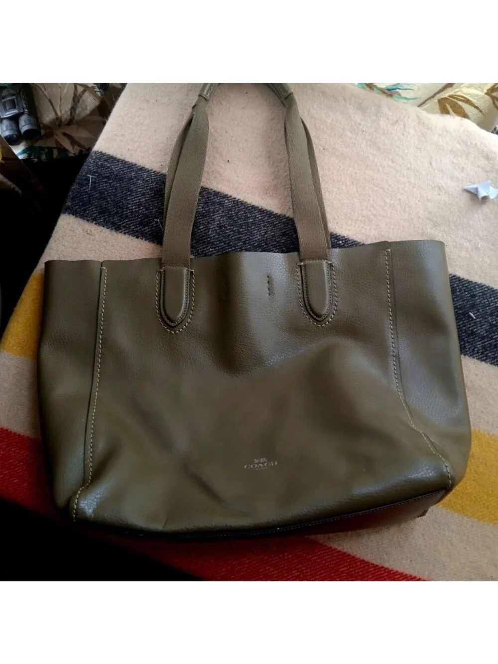 Coach Olive Green Derby Leather Tote Bag With Matching Wristlet